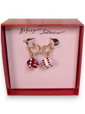 Betsey Johnson Gold Heart Dice Earrings For Valentine's Day